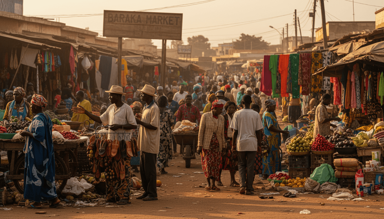 Africa market overview with vibrant marketplace and commercial opportunity